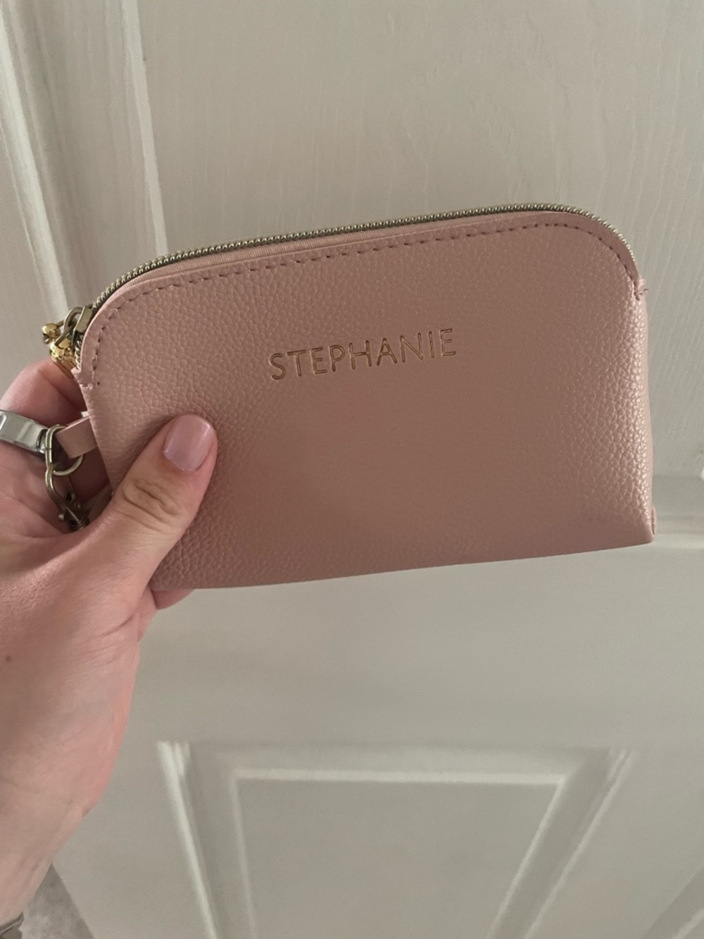 Personalized Stephanie Pink Leather Wristlet Pouch